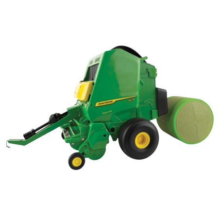 Green and yellow John Deere 561R round baler toy model with plastic bale for Vehicles & Remote Controlled Toys collection