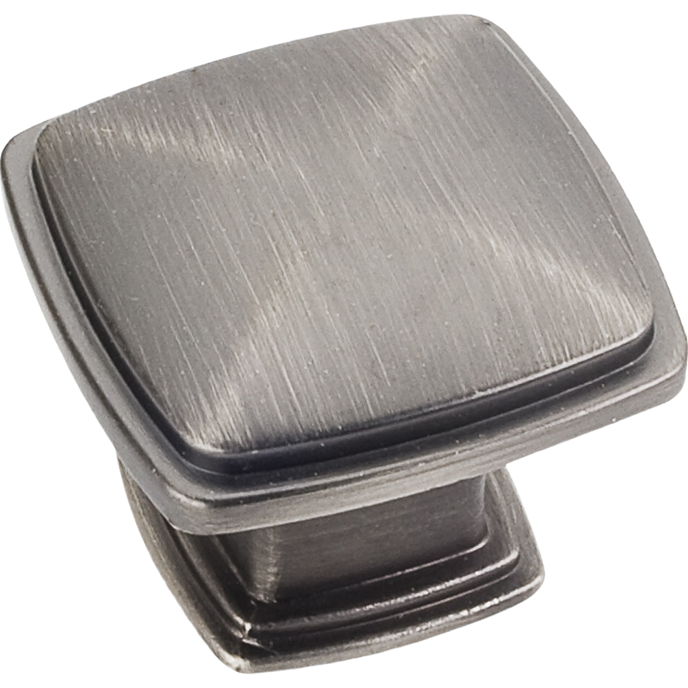 Brushed pewter square cabinet knob with classic Milan design for furniture hardware and home improvement projects