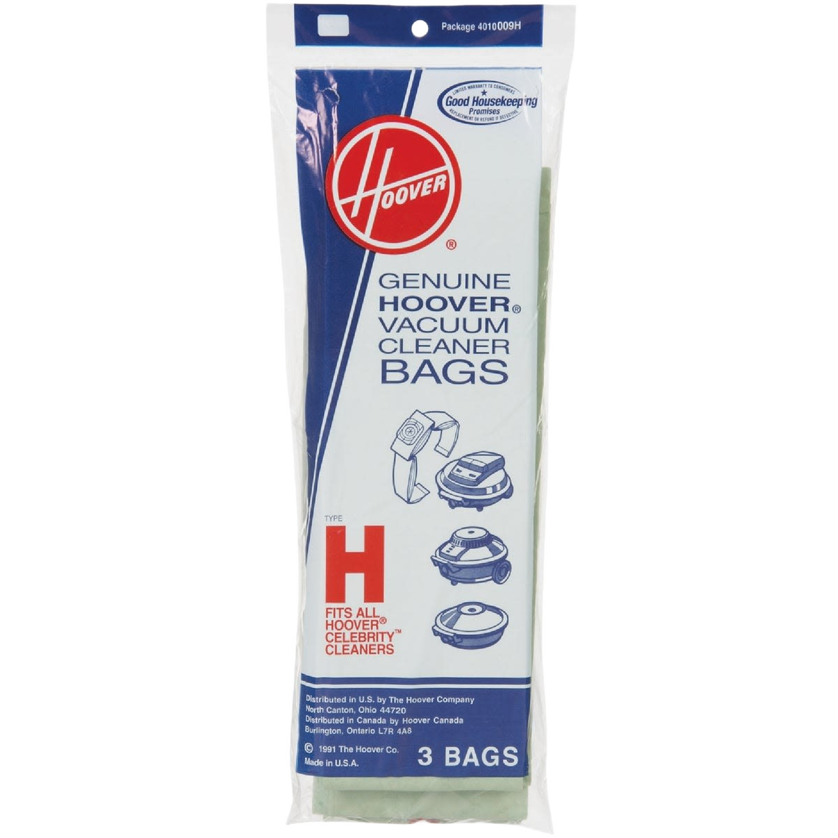 Three-pack of genuine Hoover Type H vacuum cleaner bags for tools and home improvement use