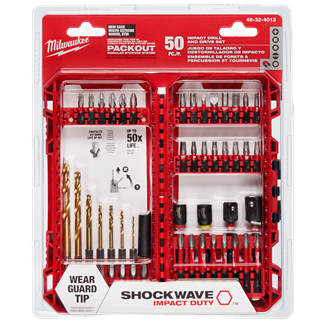 50-piece Milwaukee SHOCKWAVE drill and drive set with Wear Guard Tip technology in tool accessories collection