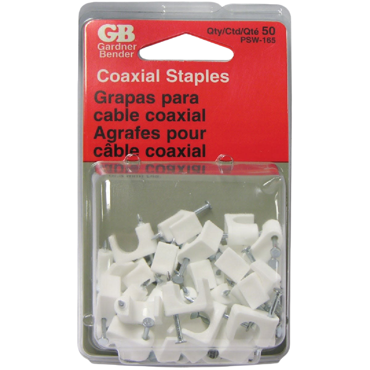 White coaxial staples package with 50 pieces for securing cables in electrical and home improvement tools under $50 collections