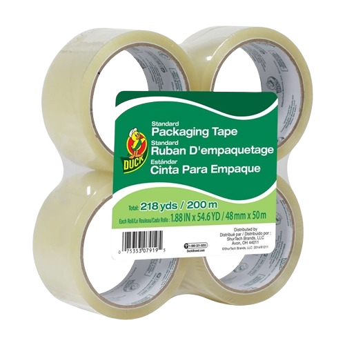 Pack of four clear standard packaging tape rolls, 1.88-inch wide, suitable for home improvement and tape dispenser use