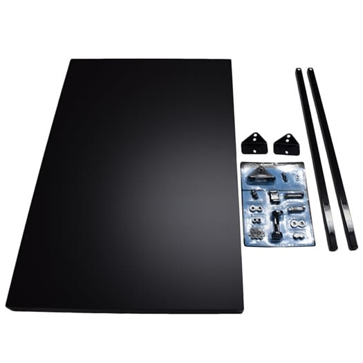 Black metal extension table panel with mounting brackets and hardware for professional woodworking tools and home improvement use