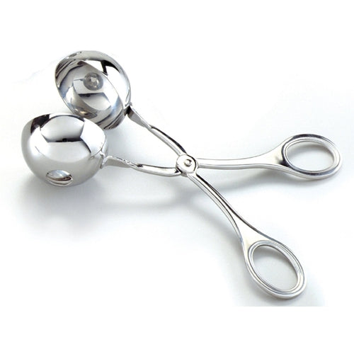 Stainless steel meat baller with hinged handles for shaping and scooping in kitchen utensils and gadgets collection