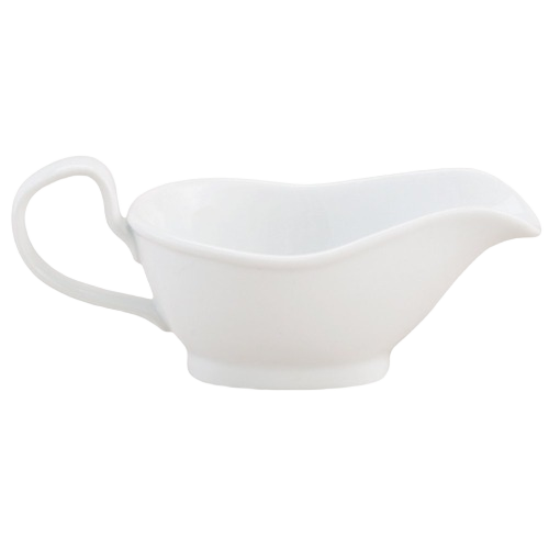 White porcelain gravy boat with handle, ideal for serving sauces in kitchenware and tableware collections under $50.