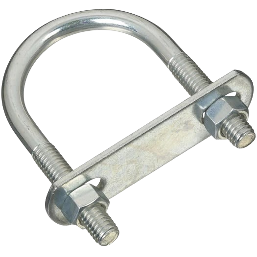 Zinc-plated round U bolt with two nuts for securing pipes or round objects in tools and home improvement use