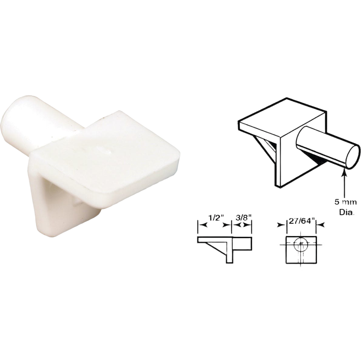 White plastic mini shelf support peg with 5mm pin for shelving and dorm organization under $25 collections