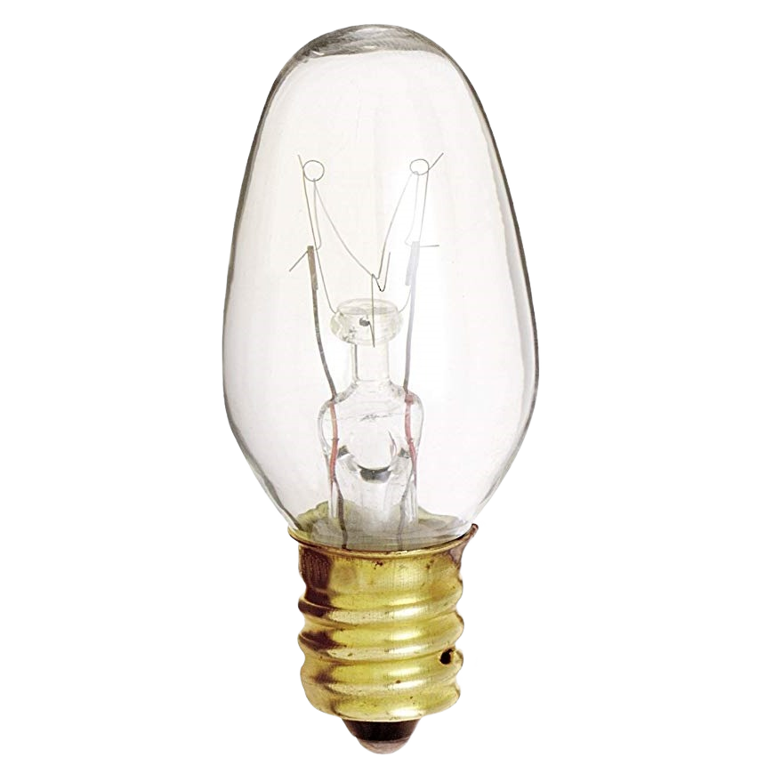 Clear incandescent candelabra base light bulb with brass screw base for lighting and electrical use under $50 collections