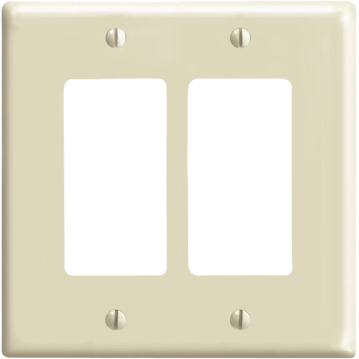 Ivory mid-way 2-gang decorator wall plate with smooth finish, designed for home improvement and electrical projects