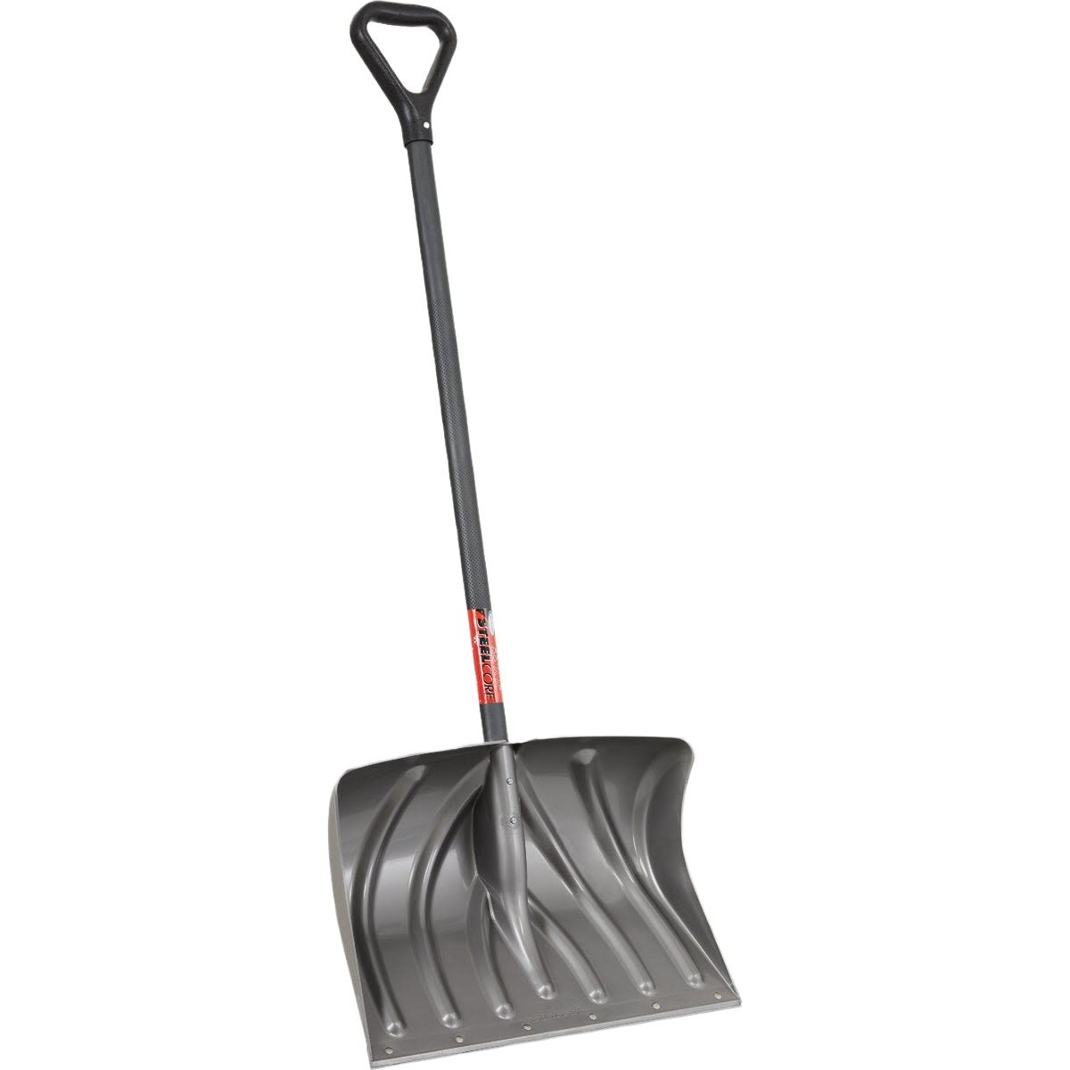 Graphite snow shovel with steel handle and wear strip for efficient snow removal in garden and outdoor tool collections under $50.