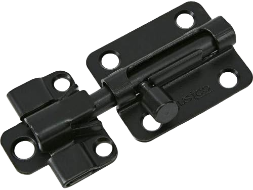 Black steel barrel bolt lock with mounting holes for doors and gates in hardware and home improvement collection