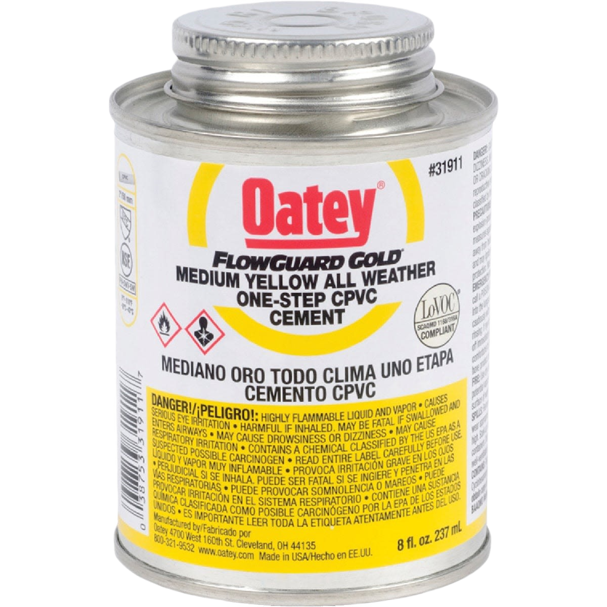 Metal can of yellow medium weather CPVC cement for plumbing repairs in pipe cement and primers collection
