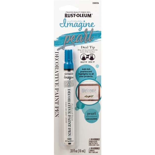 Aquamarine pearl decorative paint pen with dual tip for craft projects, part of Specialty Paint and Rust Oleum collections