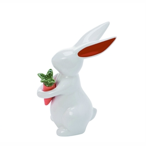 Small white ceramic bunny figurine holding carrot with orange ears for spring decor under $50 collection