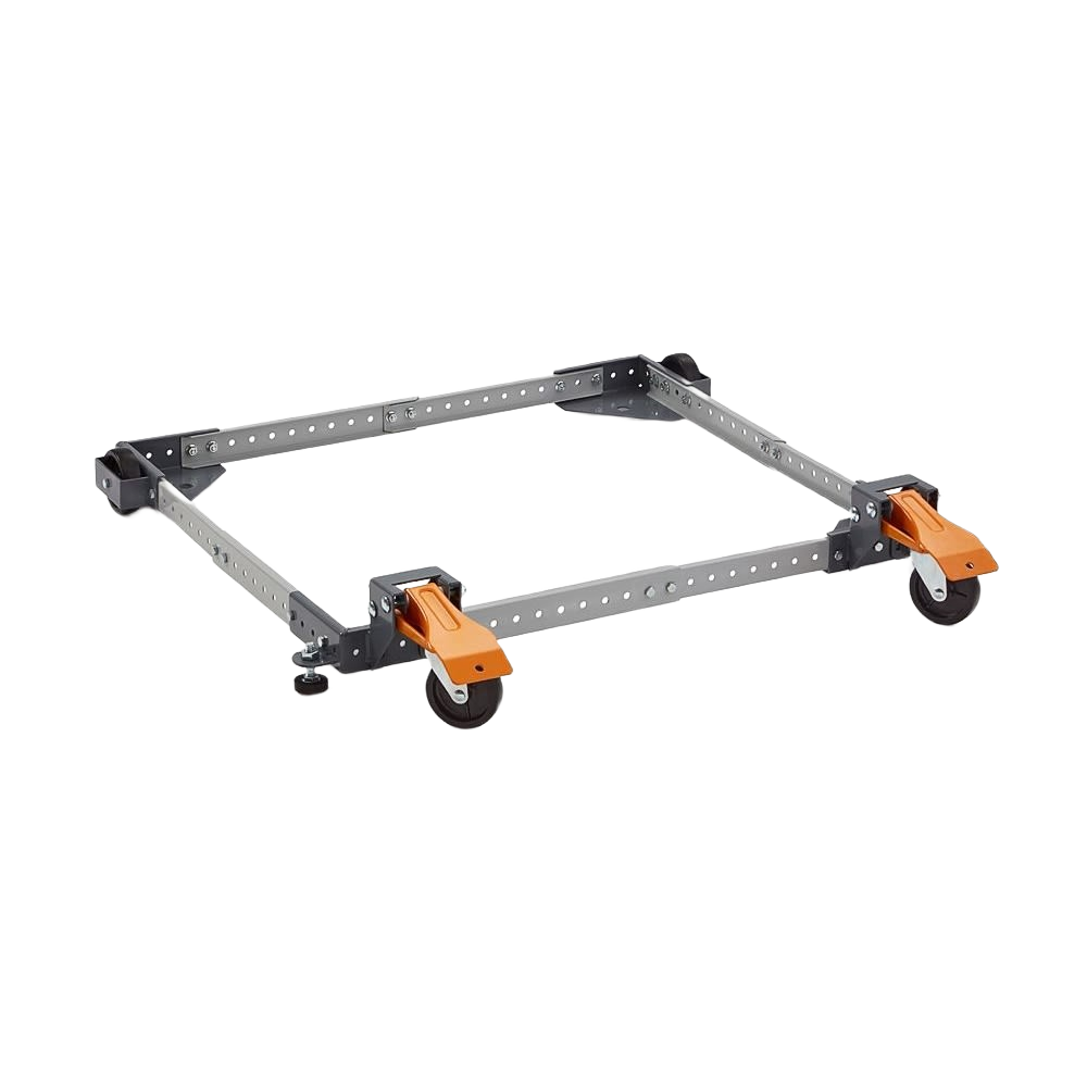 Adjustable metal mobile base with locking caster wheels designed for versatile tool support in home improvement tasks