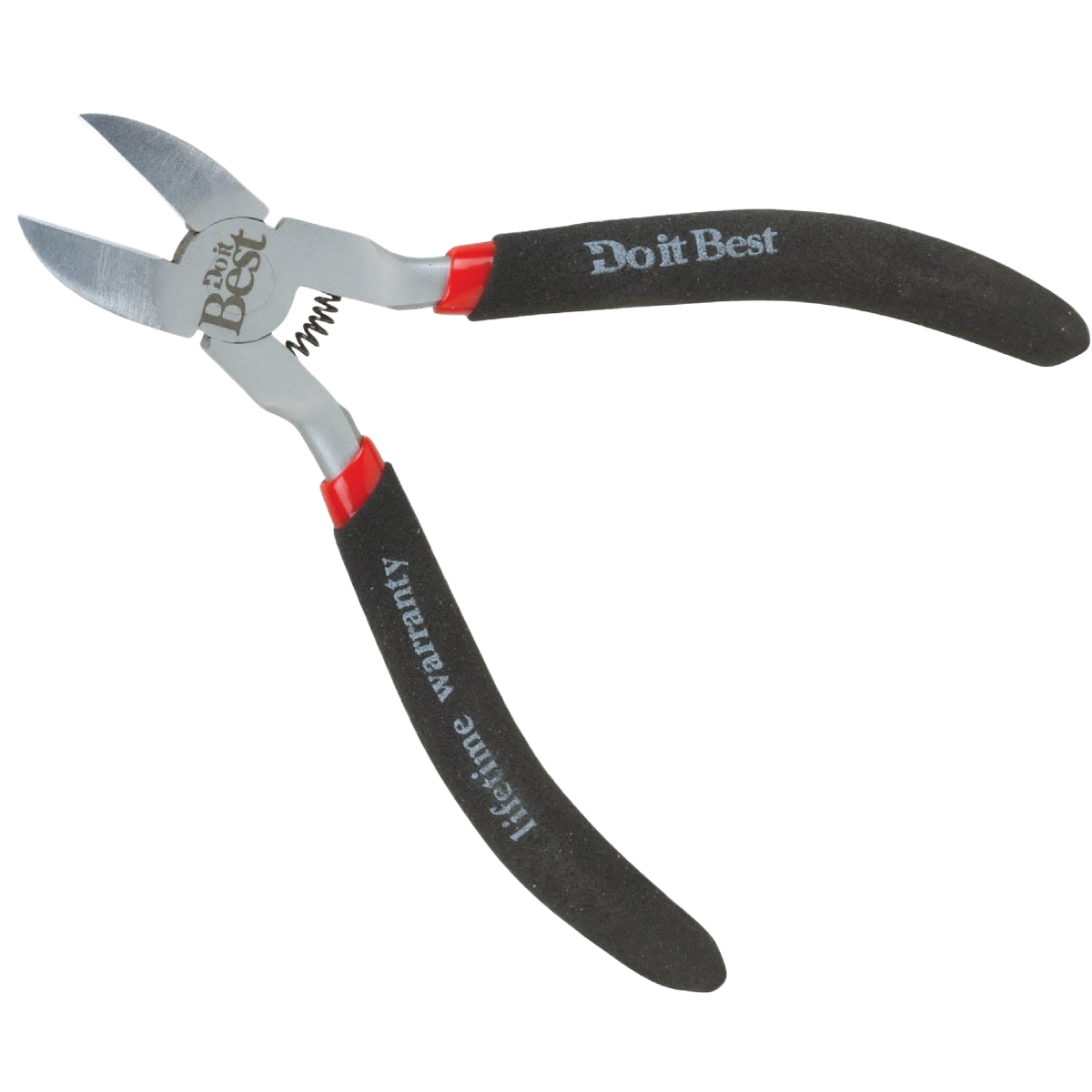 4-inch diagonal cutting pliers with black ergonomic handles and silver metal cutting edges for home improvement tasks