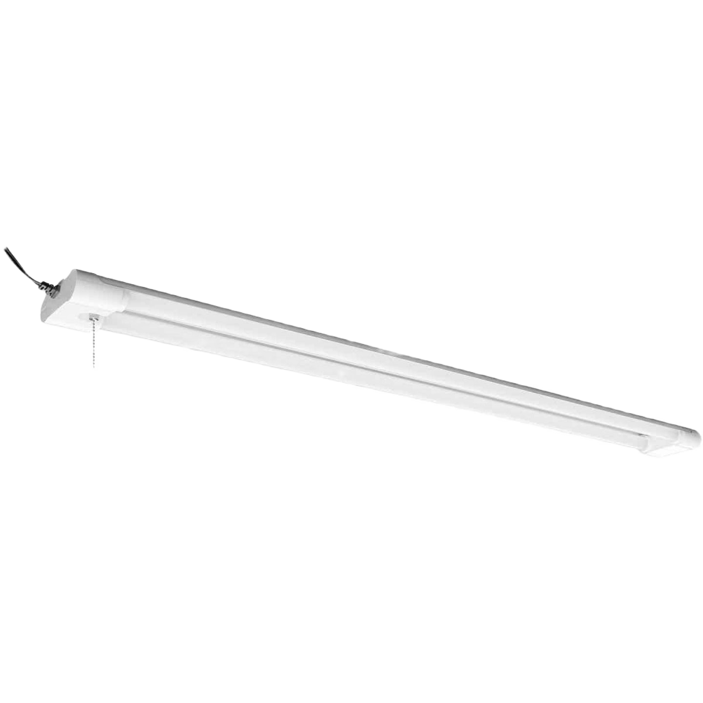 4-foot white LED shop light fixture with pull chain for garages, workshops, and home improvement lighting under $100