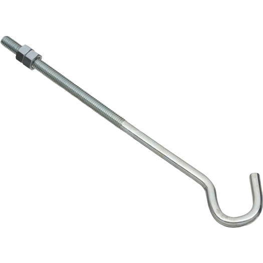 Zinc-plated 3/8 inch by 10 inch hook bolt with nut, durable fastening hardware for home improvement projects.