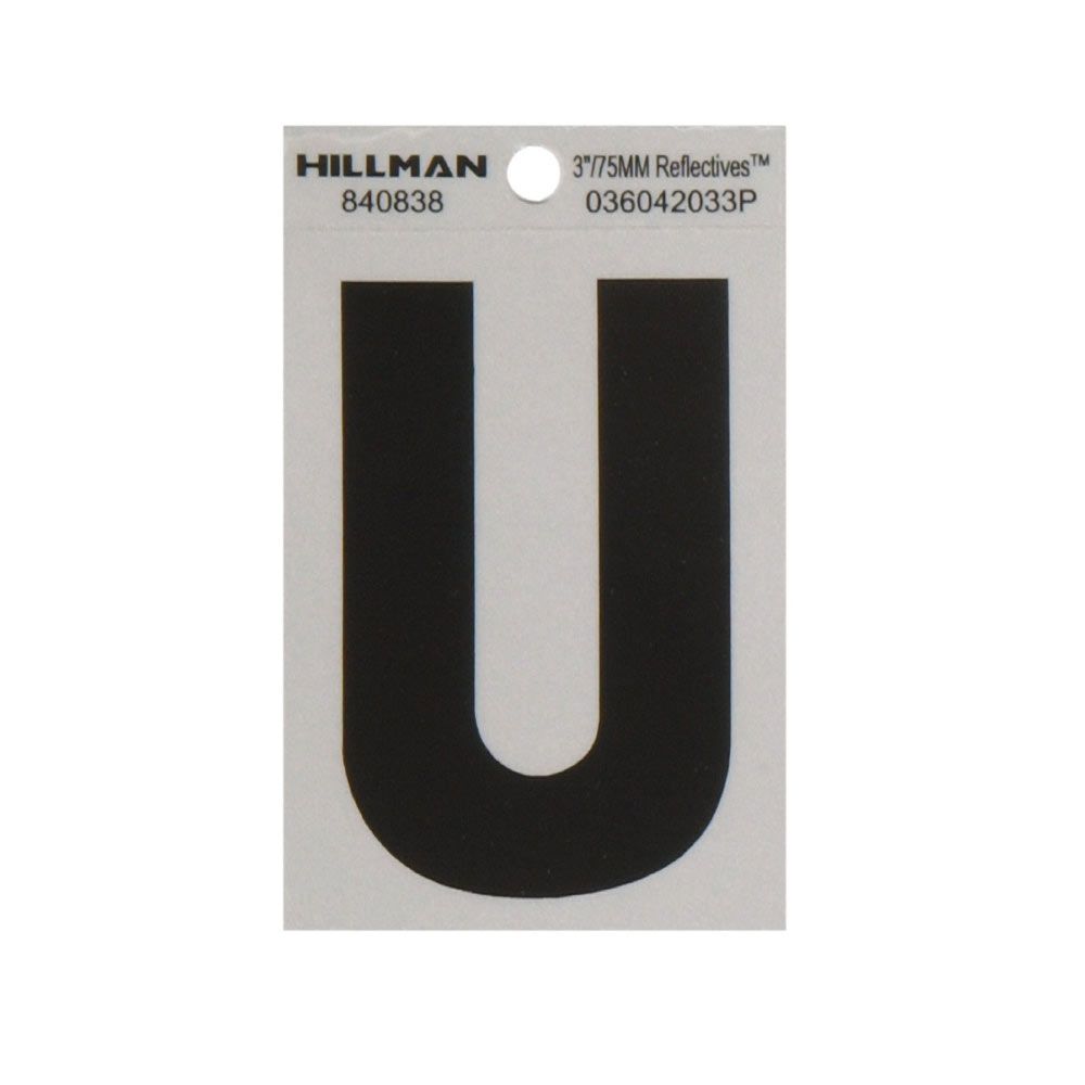Black reflective uppercase letter U decal on white backing for home improvement labeling projects