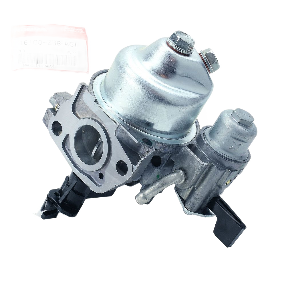 Silver metal carburetor assembly with mounting flange and adjustment knob for Honda engines in Parts & Lubricants collection