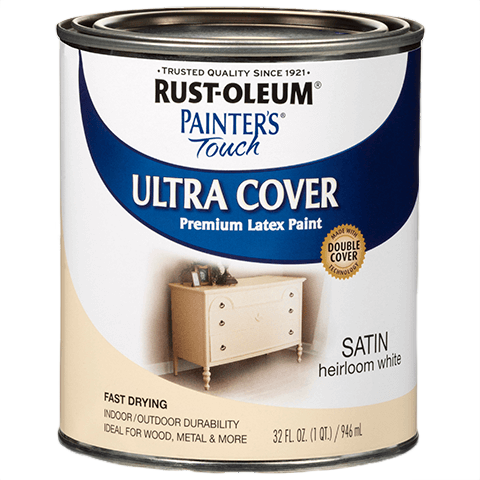 Quart can of satin heirloom white latex paint for indoor and outdoor home improvement projects under $50 collection