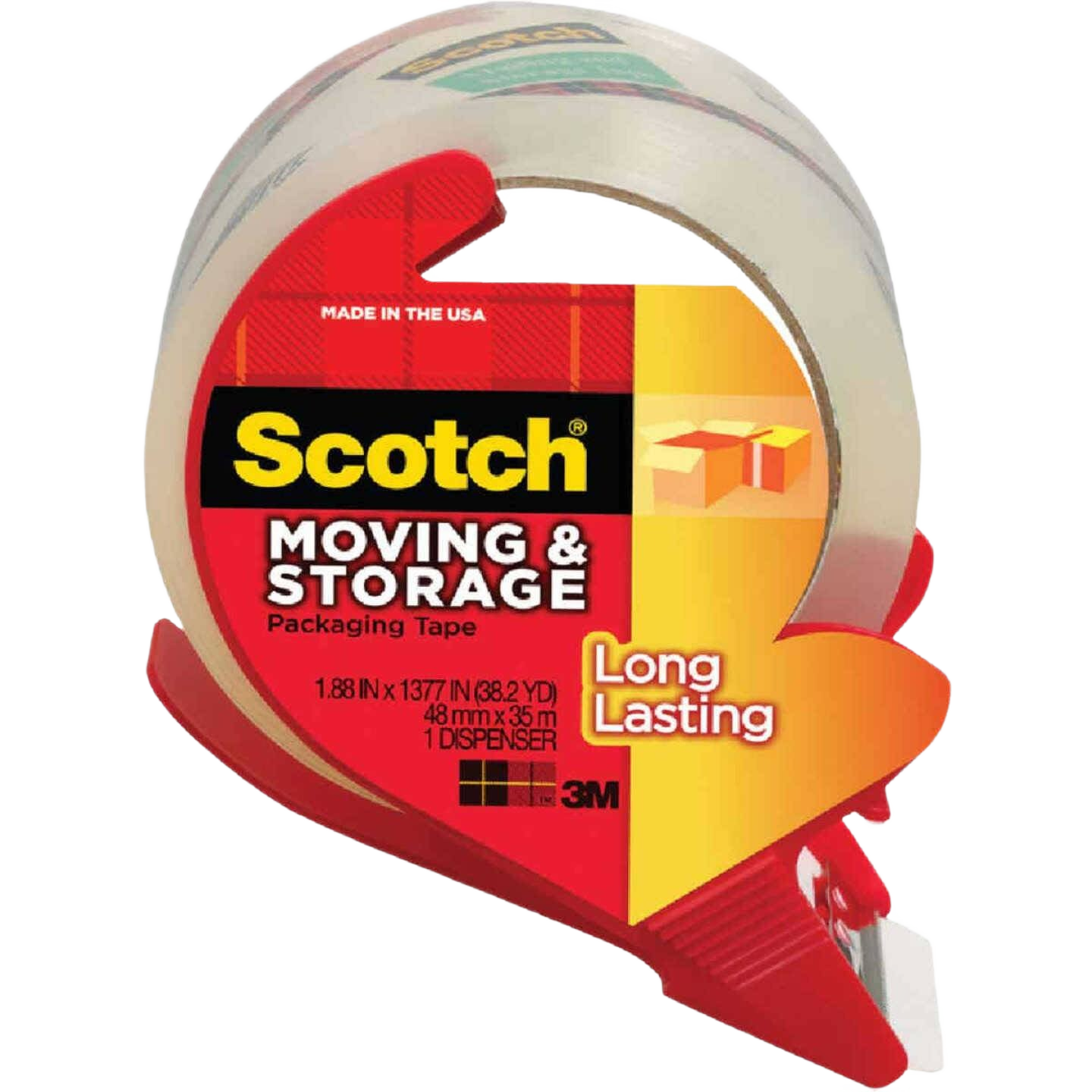 Clear packaging tape with dispenser for moving and storage, durable for home improvement and mailing tasks