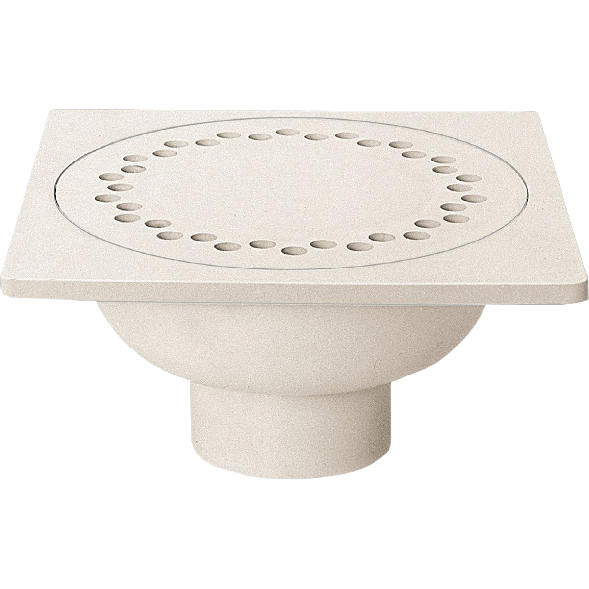 Beige PVC bell trap with circular vent holes and solvent weld connection for plumbing and home improvement use.