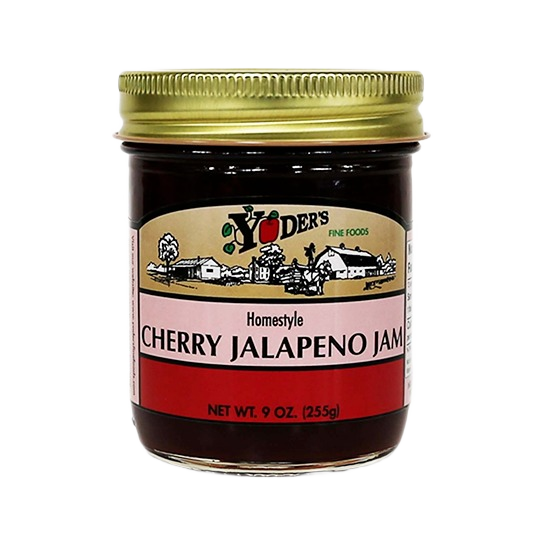 Jar of cherry jalapeno jam with gold lid in Jams & Jellies and Food & Beverage collections