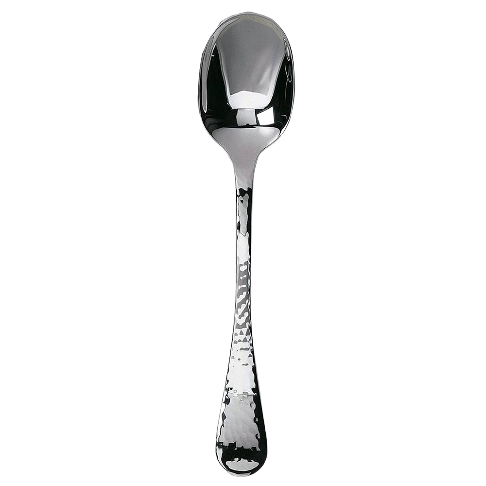 Hammered-finish dinner spoon with faceted handle, suitable for flatware and kitchenware collections under $50.