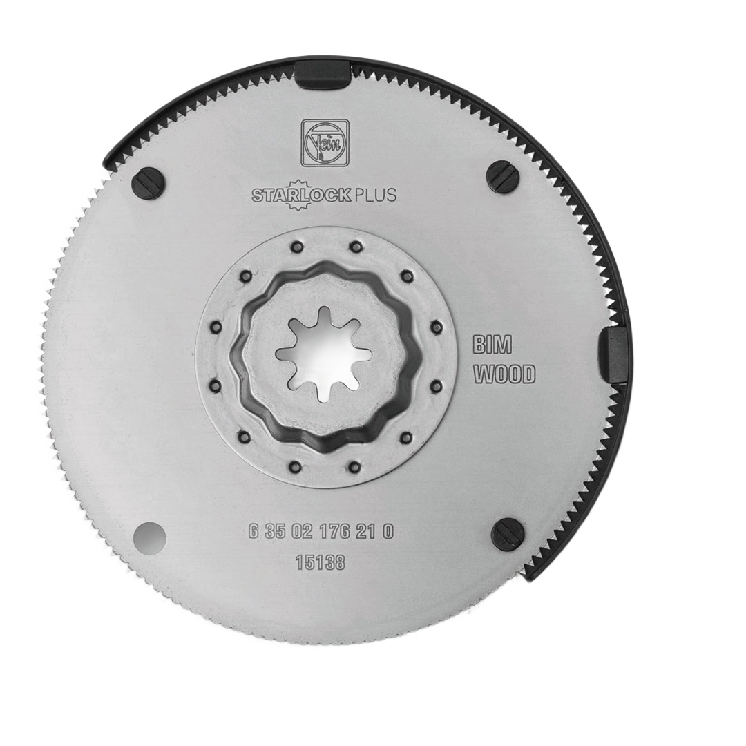 Round bi-metal saw blade with Starlock Plus mount and set teeth for precise wood cutting in power tool accessories collection