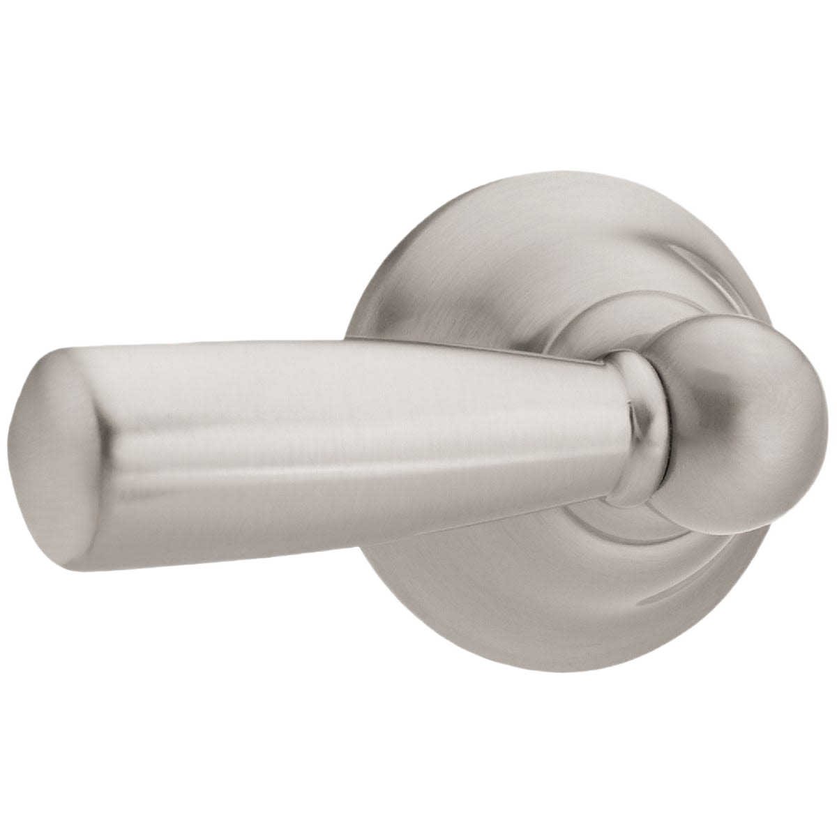 Brushed nickel toilet tank lever with rounded base and sleek modern handle for home improvement projects
