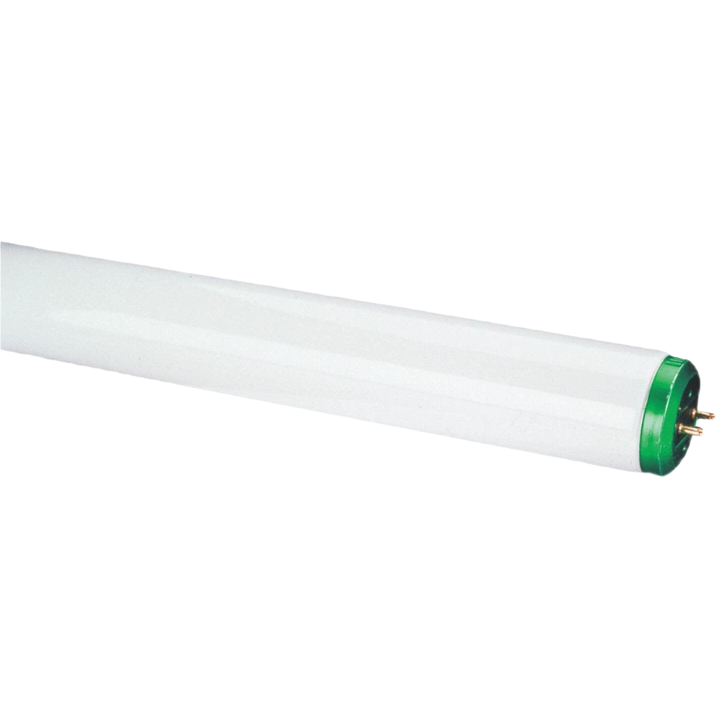 White T12 linear fluorescent tube light bulb with bi-pin base designed for general lighting and home improvement use