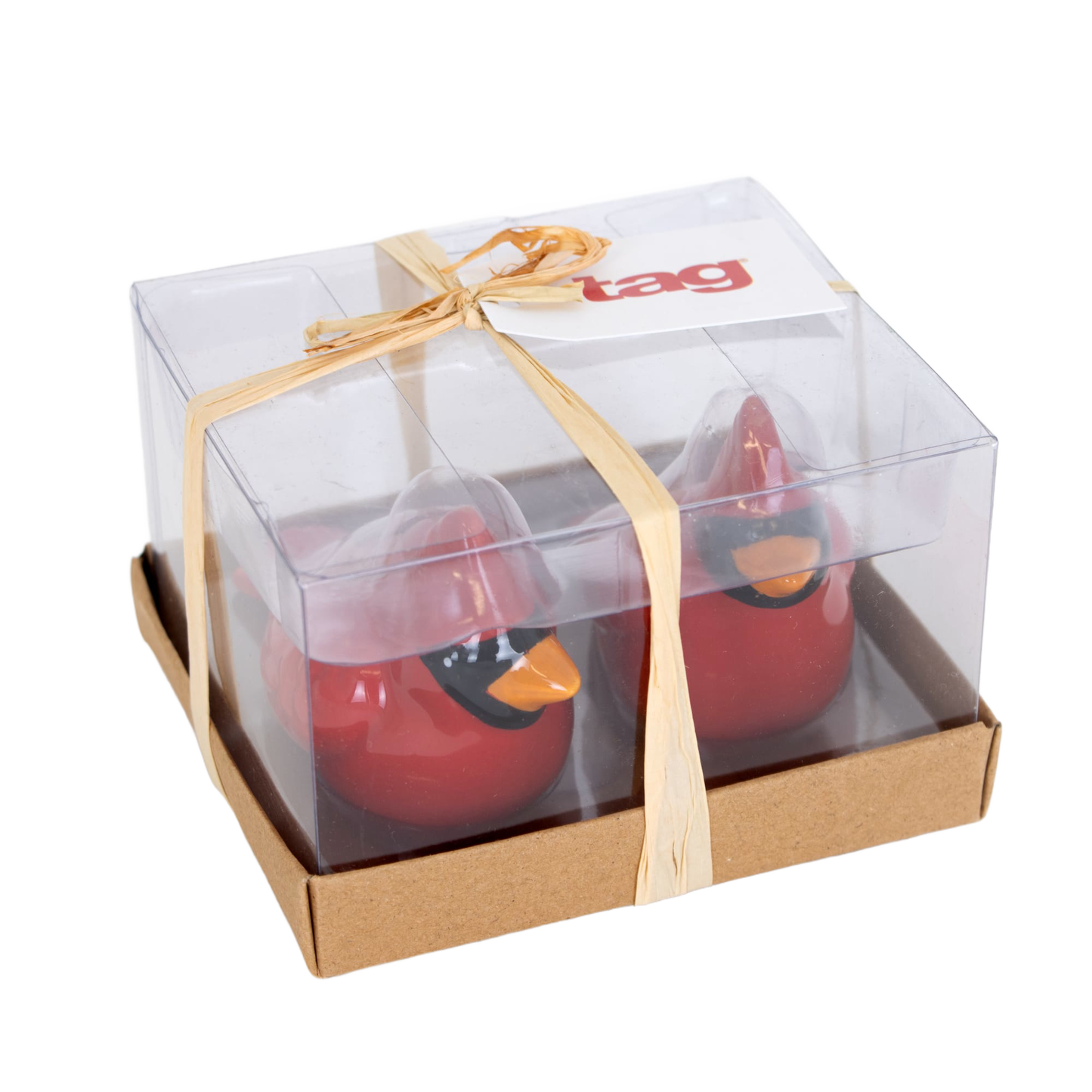 Set of two red ceramic cardinal-shaped salt and pepper shakers in clear gift box for Christmas kitchen gadgets under $50 collection