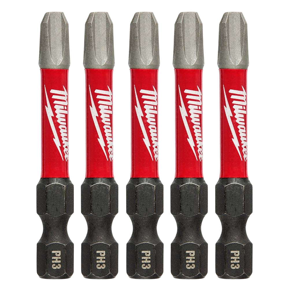 Set of five Milwaukee red and black PH3 Phillips impact bits for power tool accessories under $50 collections