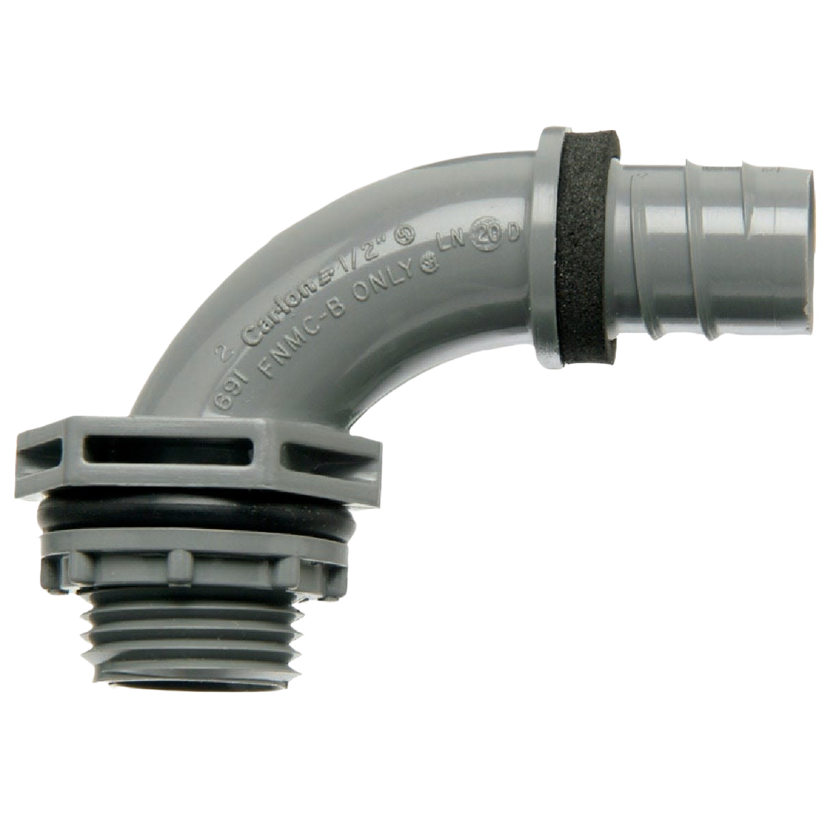 Gray 3/4 inch non-metallic 90-degree elbow fitting for electrical conduit in home improvement projects under $50