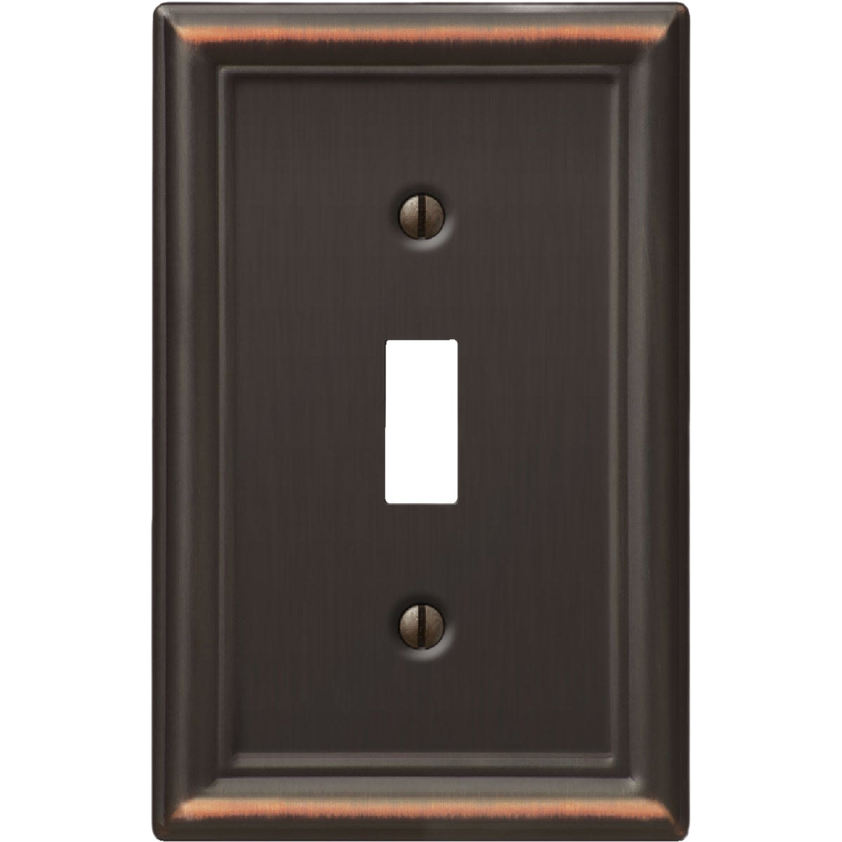 Aged bronze stamped steel 1-gang toggle switch wall plate for electrical and home improvement projects under $50