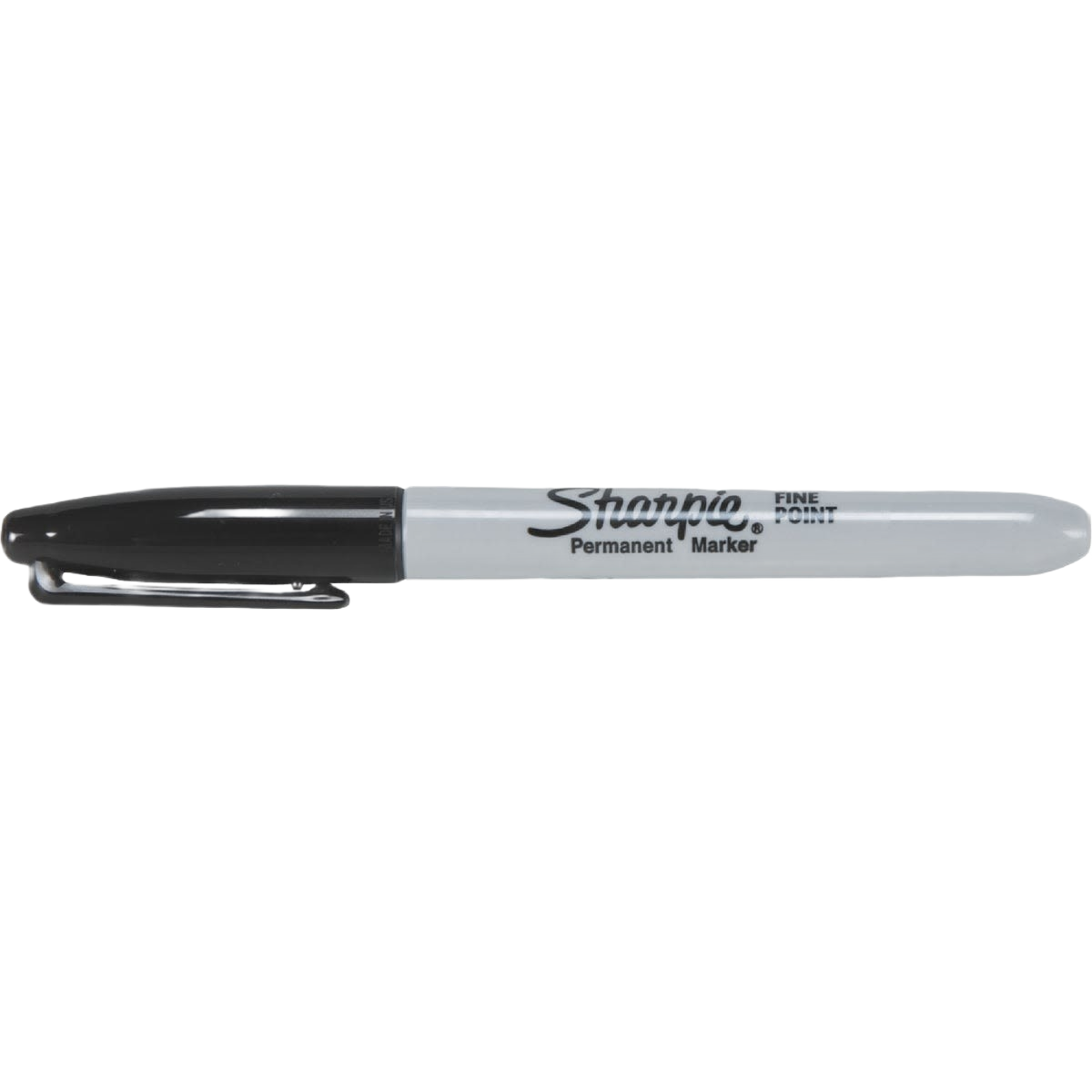 Black fine point permanent marker with gray barrel and cap, ideal for precise office and stationary use under $50 collections