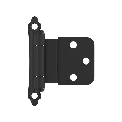 Matte black self-closing inset hinge for cabinets with face mount design, suitable for home improvement projects