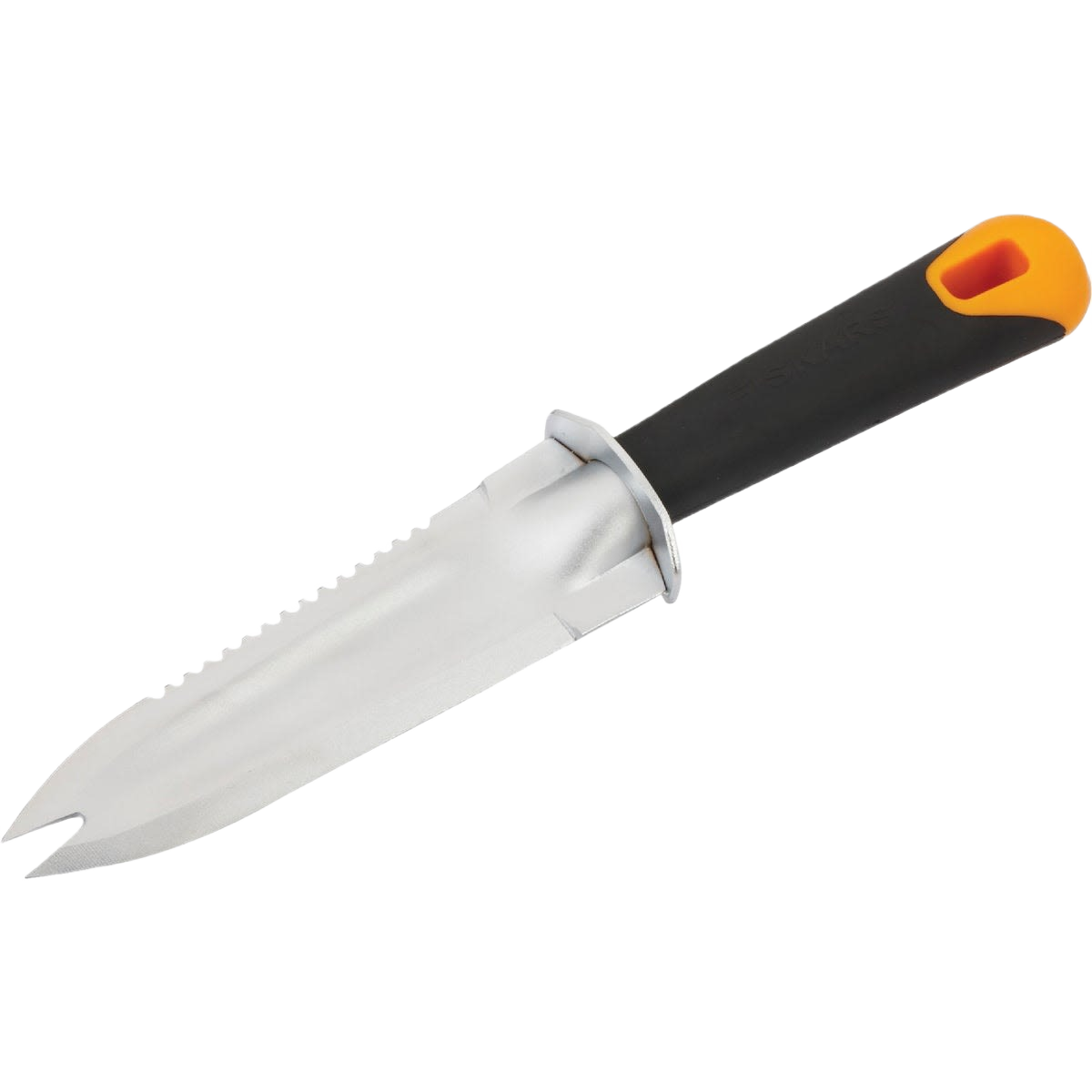 Garden hand tool with cast aluminum blade and ergonomic black handle for digging and planting tasks in gardening collections