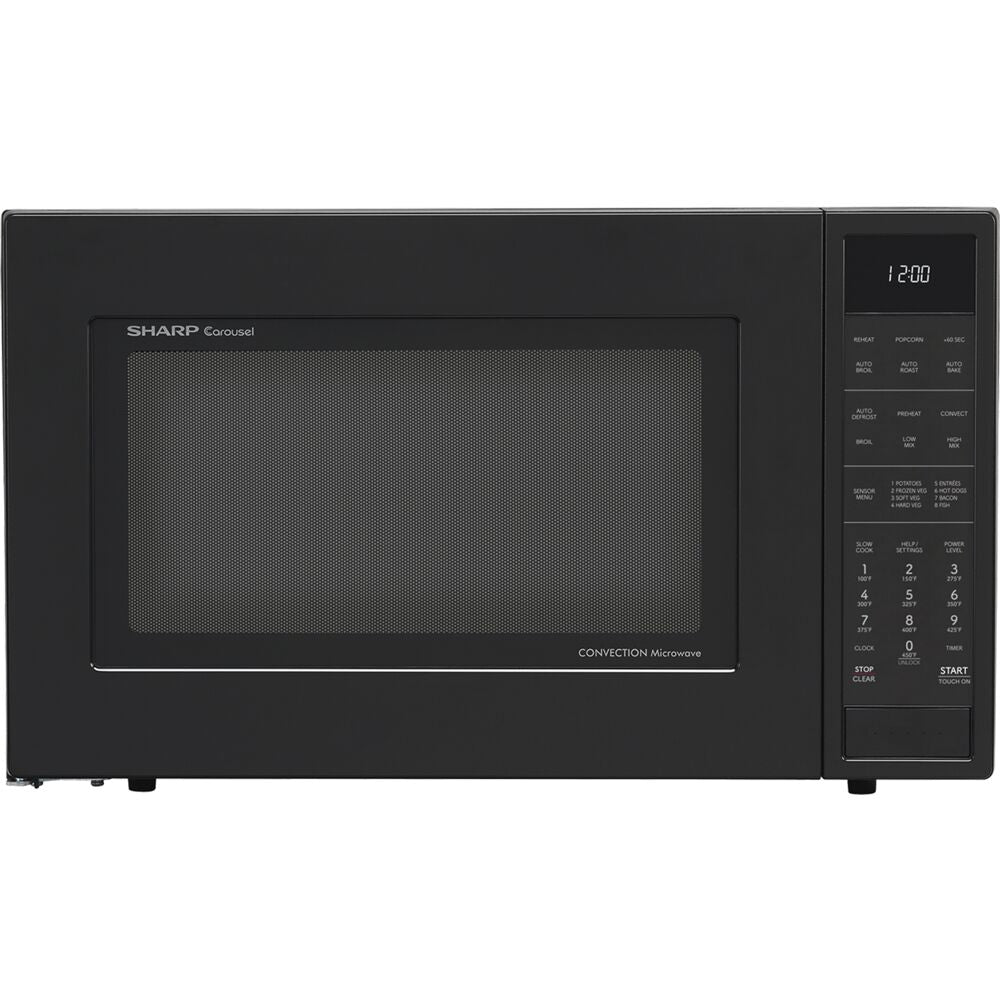 Black countertop convection microwave with digital keypad and display for kitchen and appliance use