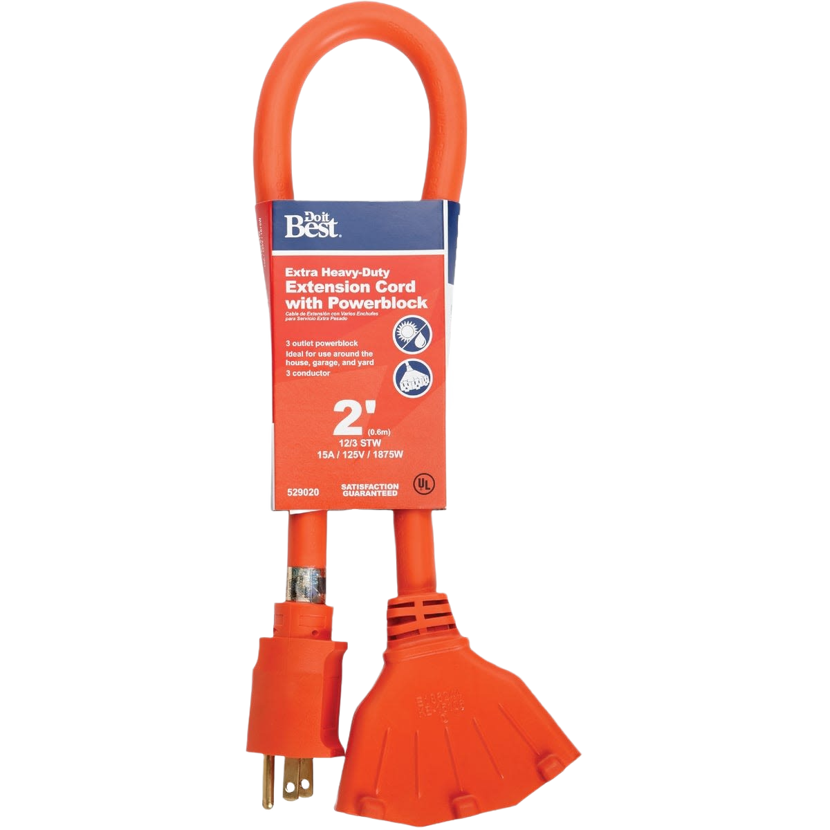 Heavy-duty orange extension cord with three-outlet powerblock for electrical and appliance parts under $50 collection