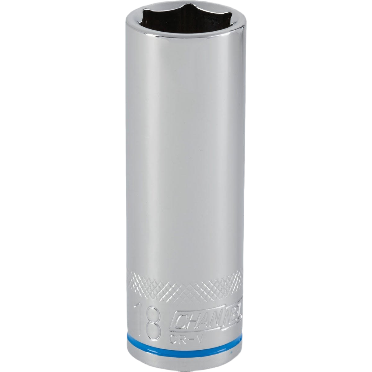 18mm 6-point deep socket with textured grip and color band for easy identification in hand tools and socket collections