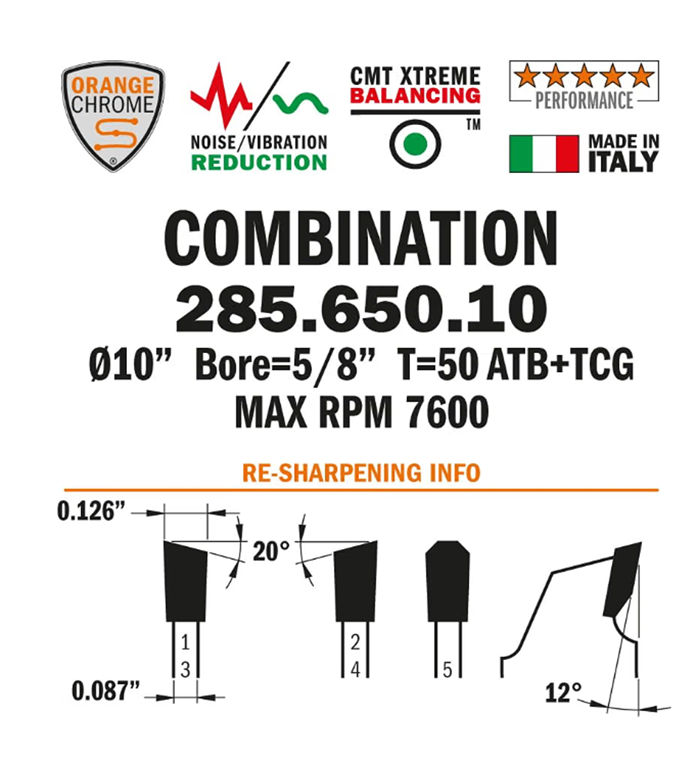 CMT Orange Tools 10" 50T Combination Saw Blade