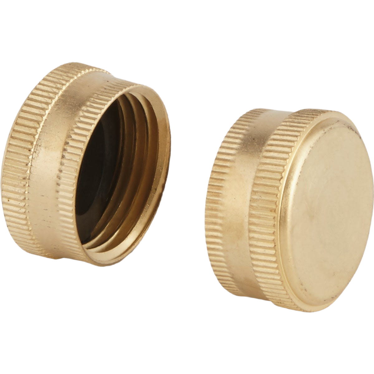 Pair of brass hose end caps with threaded design for secure sealing in garden and home improvement tasks