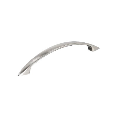 Satin nickel cabinet pull with sleek curved design for hardware and furniture accessories in home improvement collections