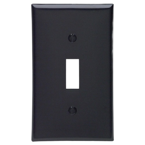 Black single-gang toggle switch wall plate with smooth finish for home improvement and electrical use