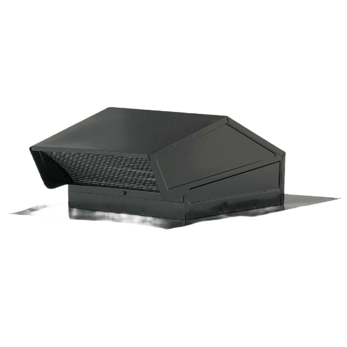 Black metal roof vent cap with spring-loaded damper and bird screen for ventilation, part of plumbing and home improvement collections