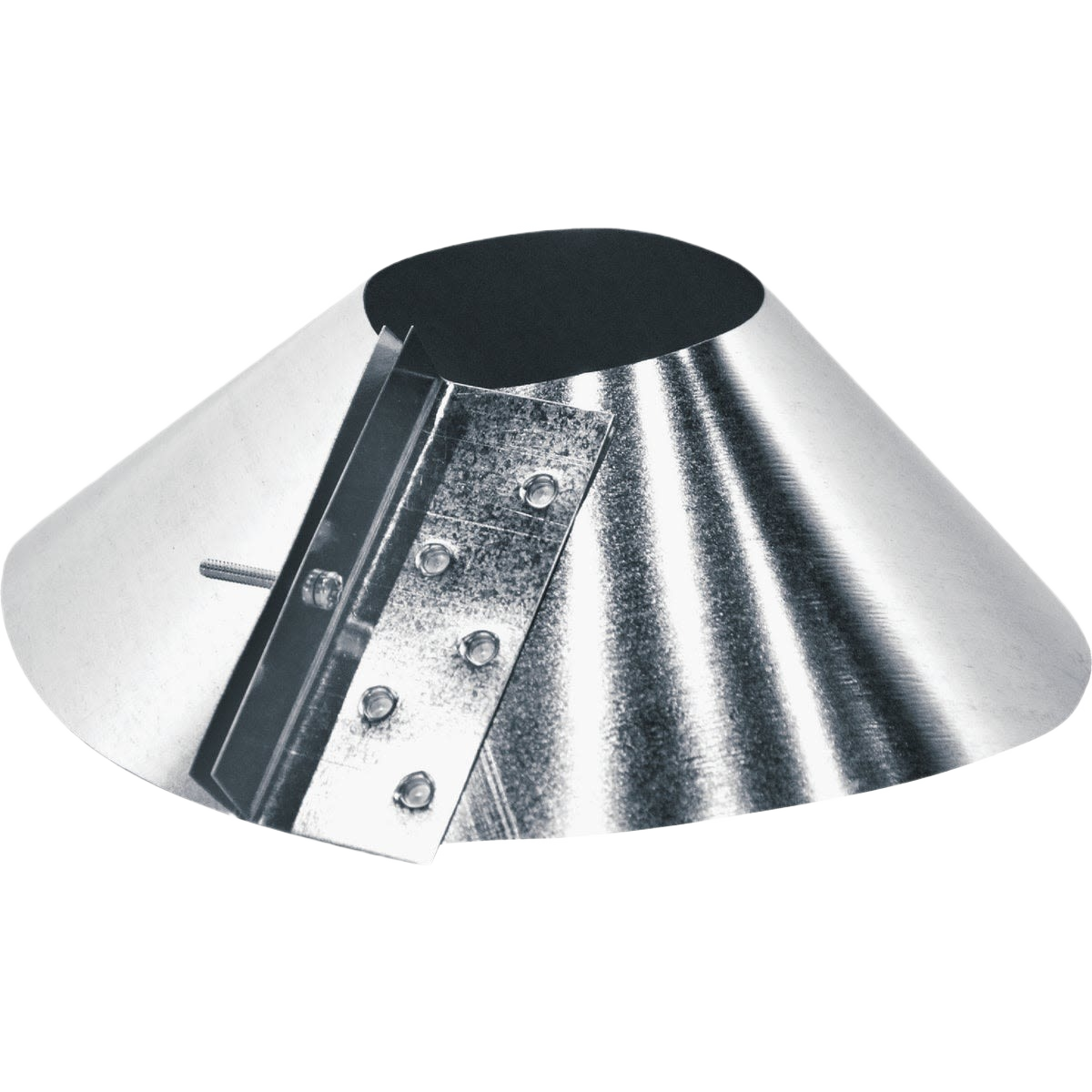 Galvanized metal storm collar with adjustable clamp for sealing pipes in home improvement projects