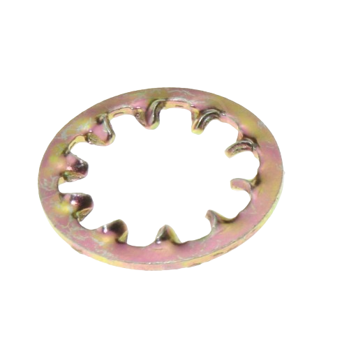 Circular metal lock washer with inward teeth, suitable for John Deere parts in nuts, bolts, and washers collection