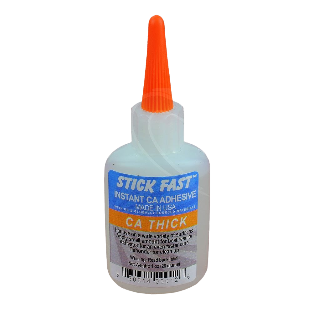 Clear bottle of thick CA glue with orange precision nozzle for bonding in glue and adhesive supplies collections
